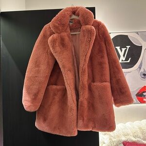 Apparis Stella Faux Fur Coat, Rose Pink, Small